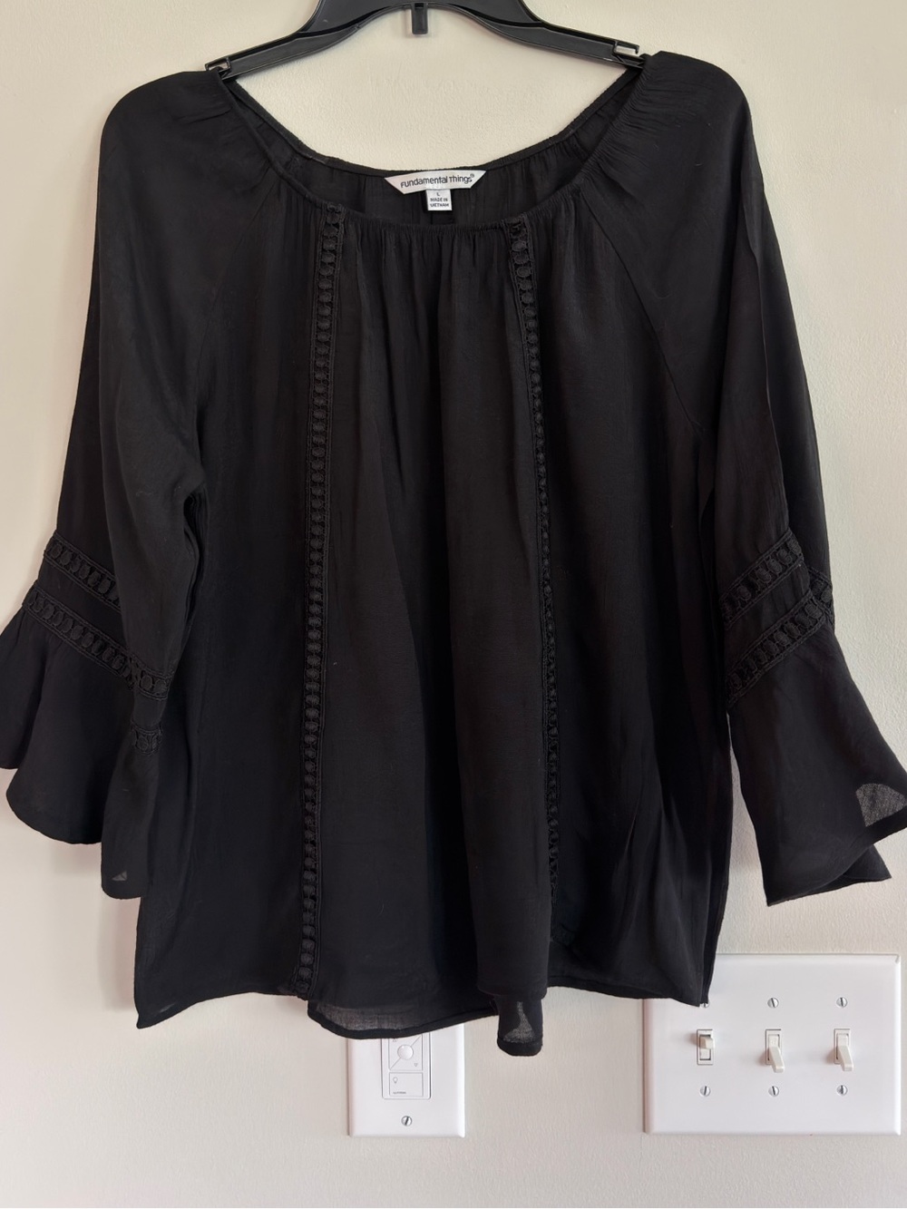 Fundamental Things Black Crochet-Trim Peasant Blouse